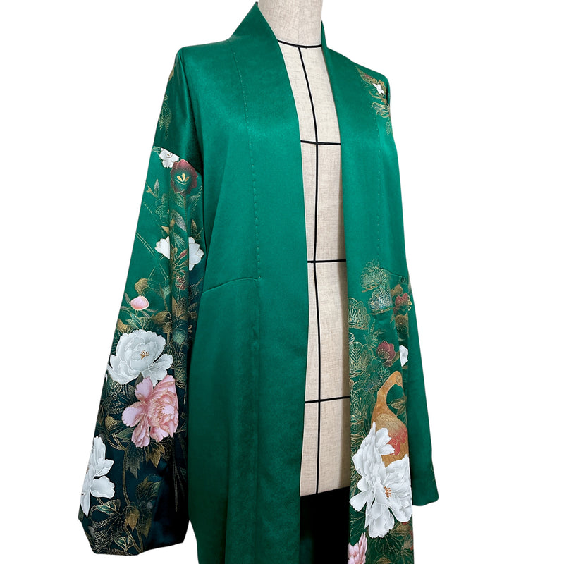 LIGHT KIMONO with Belt, Peacock in Gold Leaf