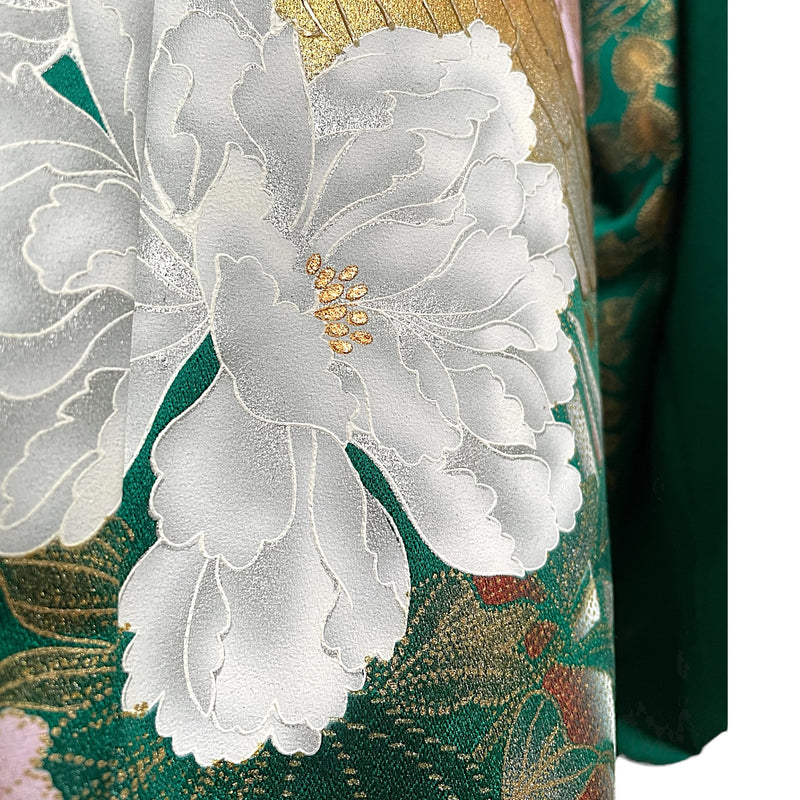 LIGHT KIMONO with Belt, Peacock in Gold Leaf