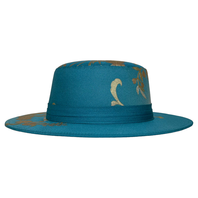 KIMONO HAT | Boater Hat, Wool, Stylish Blue | Keiko Tagai