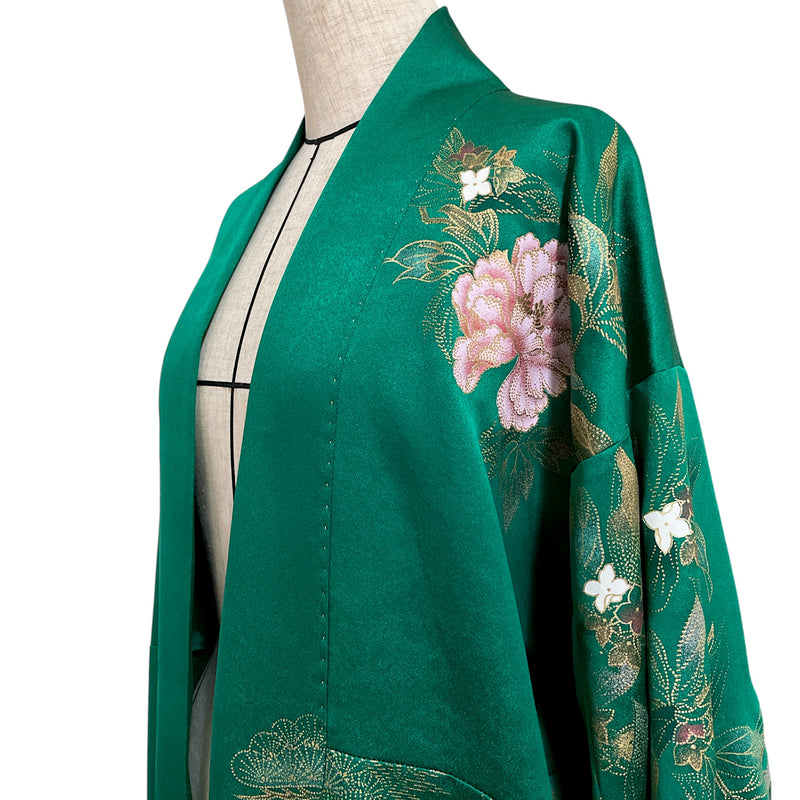 LIGHT KIMONO with Belt, Peacock in Gold Leaf