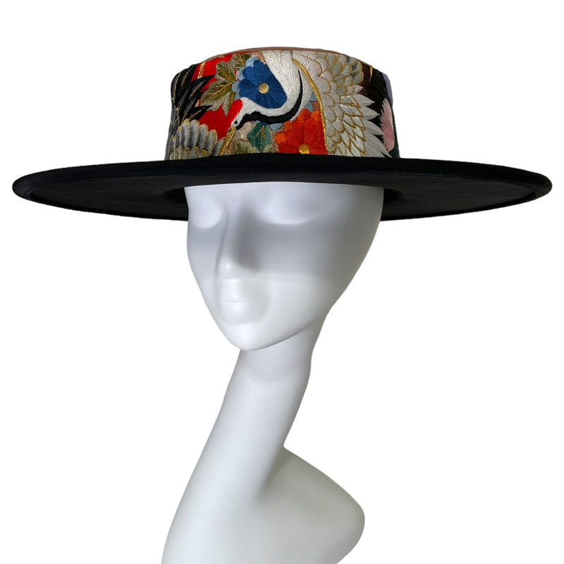 KIMONO HAT, Wide Brim, Embroidered Pattern