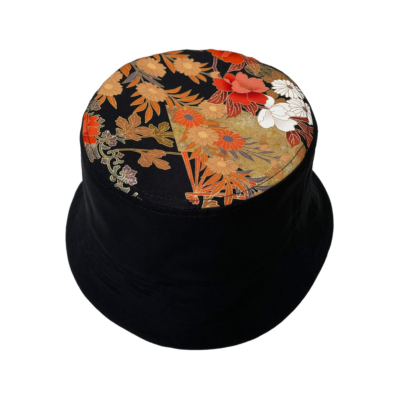 Kimono Bucket Hat, Flowers and Japanese Fan