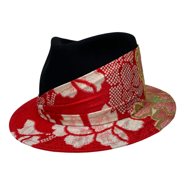 KIMONO HAT, Wool Fedora, Antique Kimono Upcycled Hats, Chapeaux | Keiko Tagai