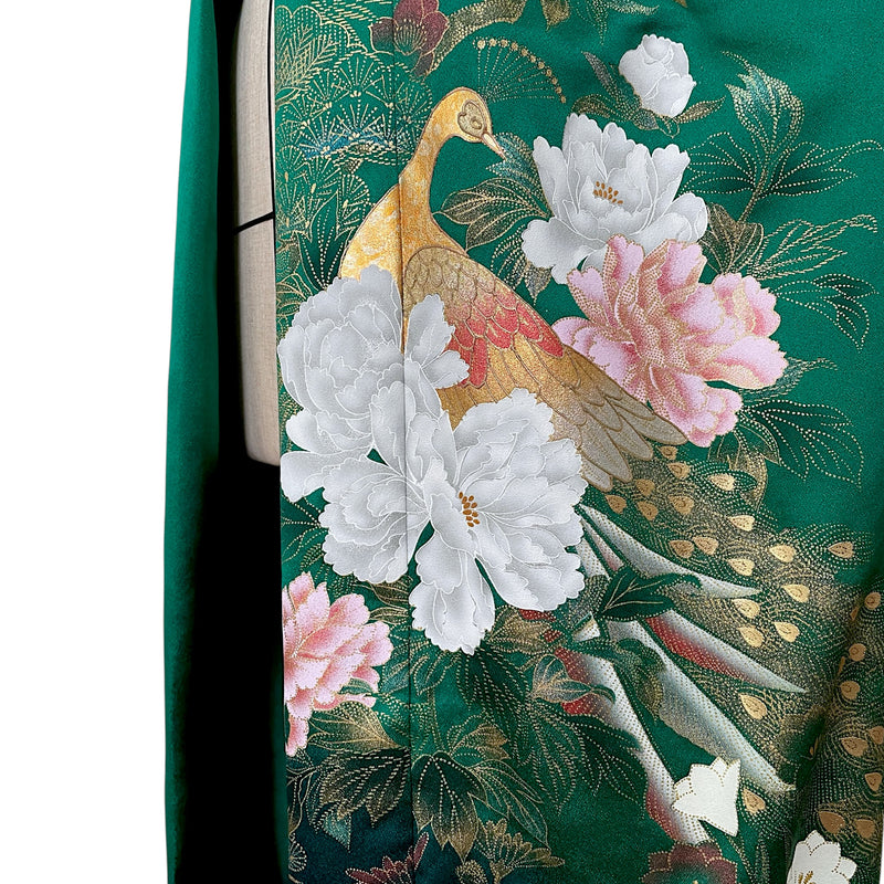 LIGHT KIMONO with Belt, Peacock in Gold Leaf