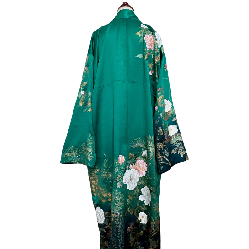 LIGHT KIMONO with Belt, Peacock in Gold Leaf