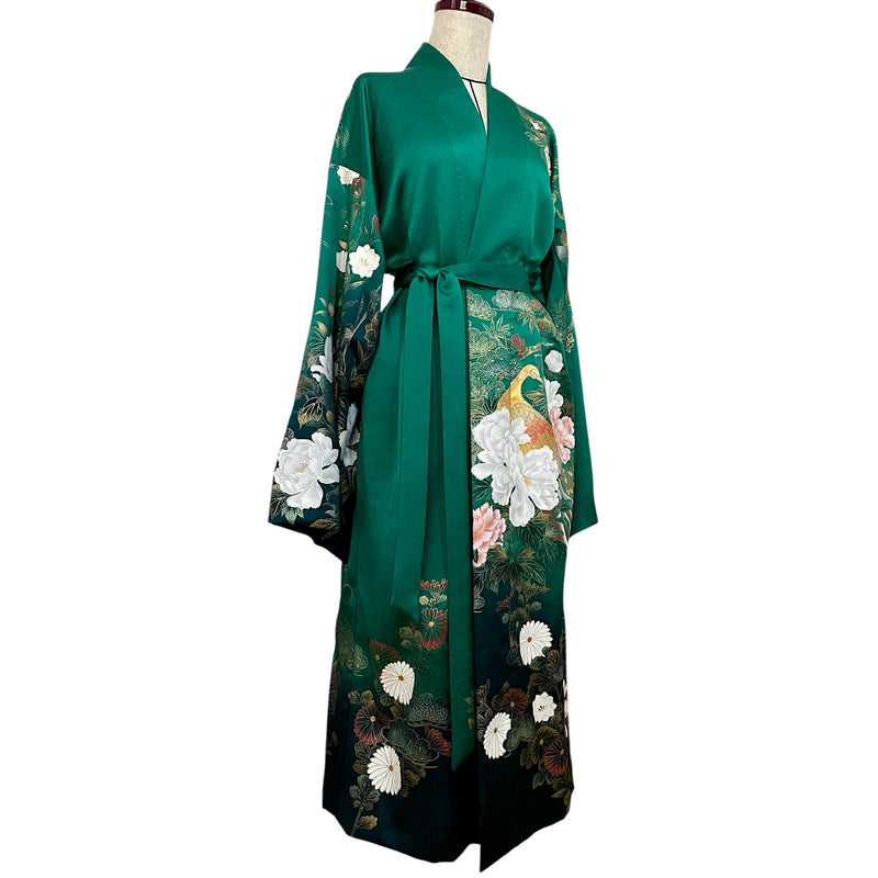 LIGHT KIMONO with Belt, Peacock in Gold Leaf