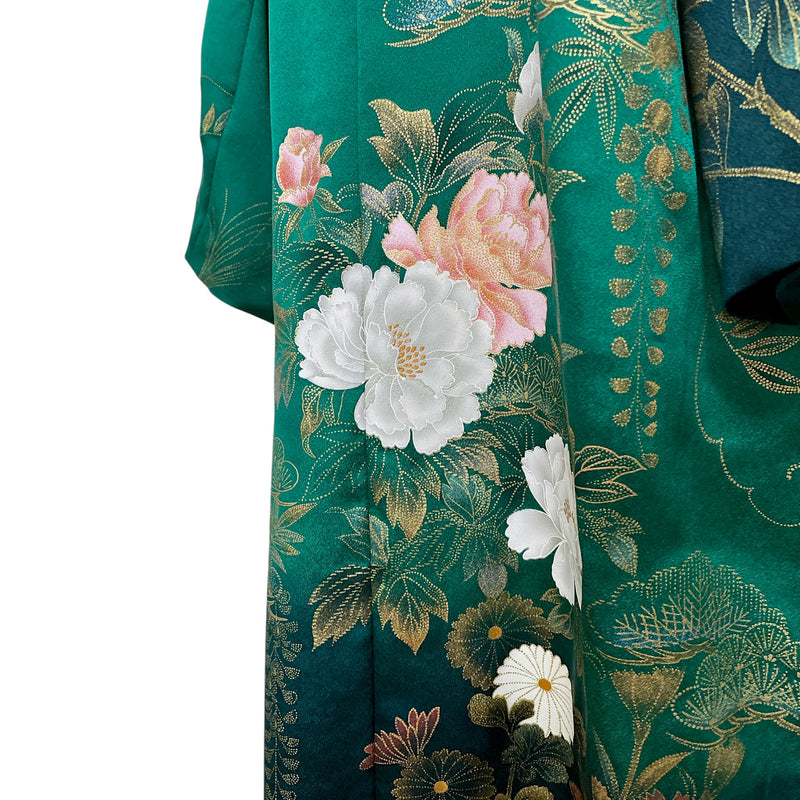 LIGHT KIMONO with Belt, Peacock in Gold Leaf