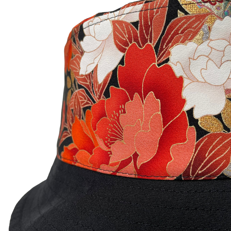 Kimono Bucket Hat, Flowers and Japanese Fan