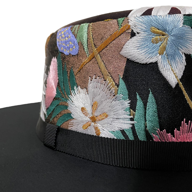 KIMONO HAT | Black Wool, Kimono Upcycled Fashion | Keiko Tagai