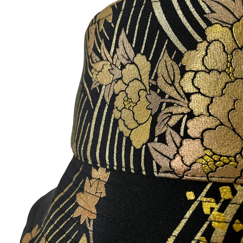 Kimono Bucket Hat, Gold Leaf, Peony Sakura M