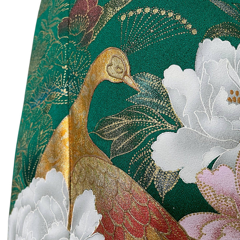 LIGHT KIMONO with Belt, Peacock in Gold Leaf