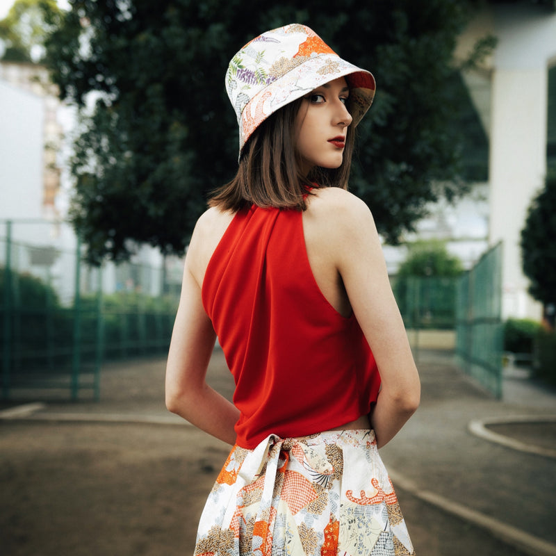 Kimono Bucket Hat, Japanese Fan Pattern