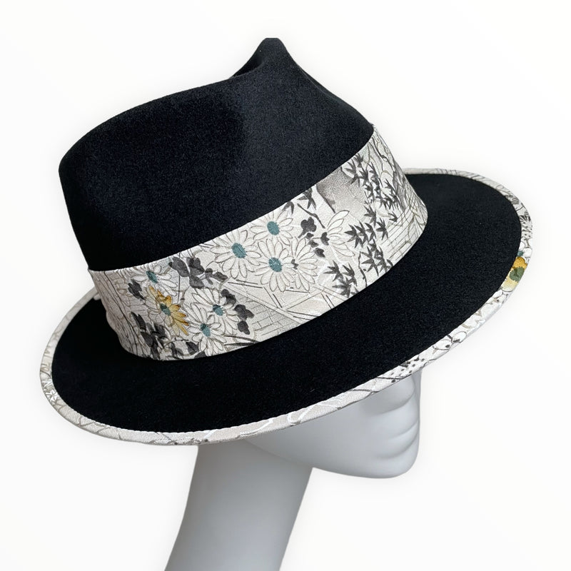 KIMONO HAT | 中折れハット 着物リメイク ウールブラック 個性派 | ケイコタガイ