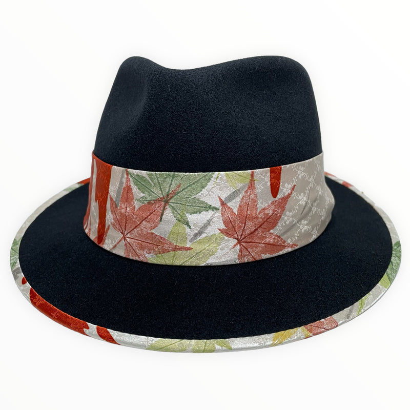 KIMONO HAT | 中折れハット ウールブラック 着物アップサイクル | Keiko Tagai