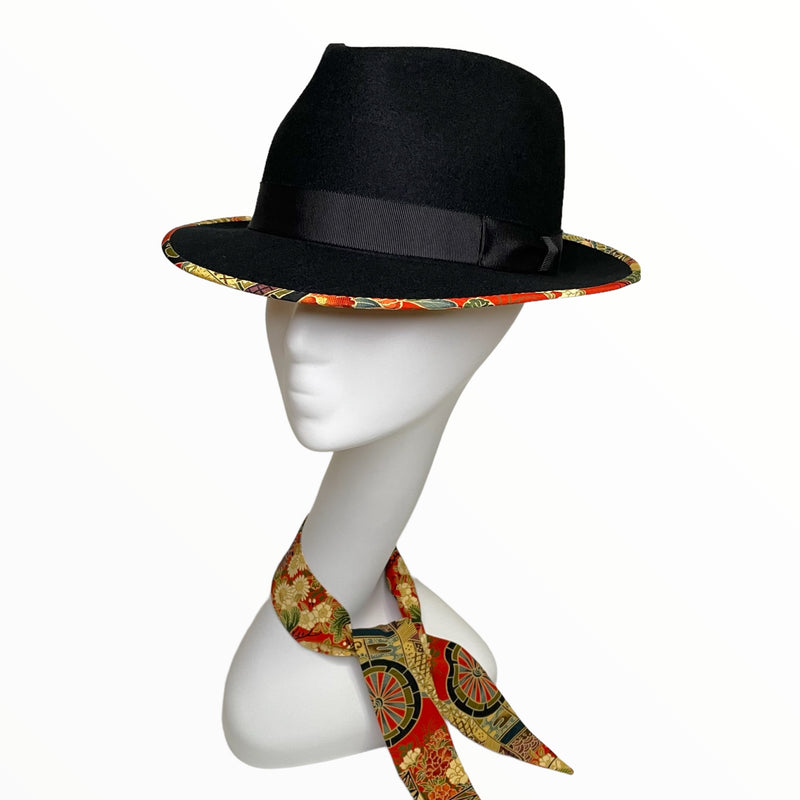 KIMONO HAT | 中折れハット 着物リメイク ウールブラック | ケイコタガイ