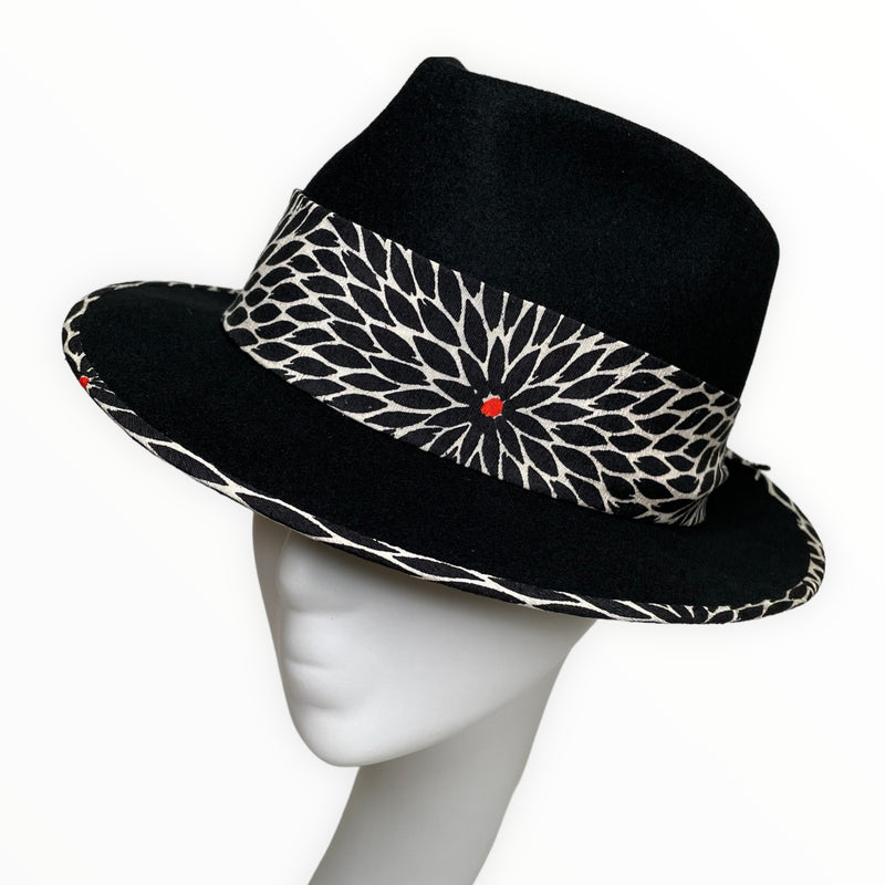 KIMONO HAT | 中折れハット 着物リメイク帽子 ウールブラック | Keiko Tagai