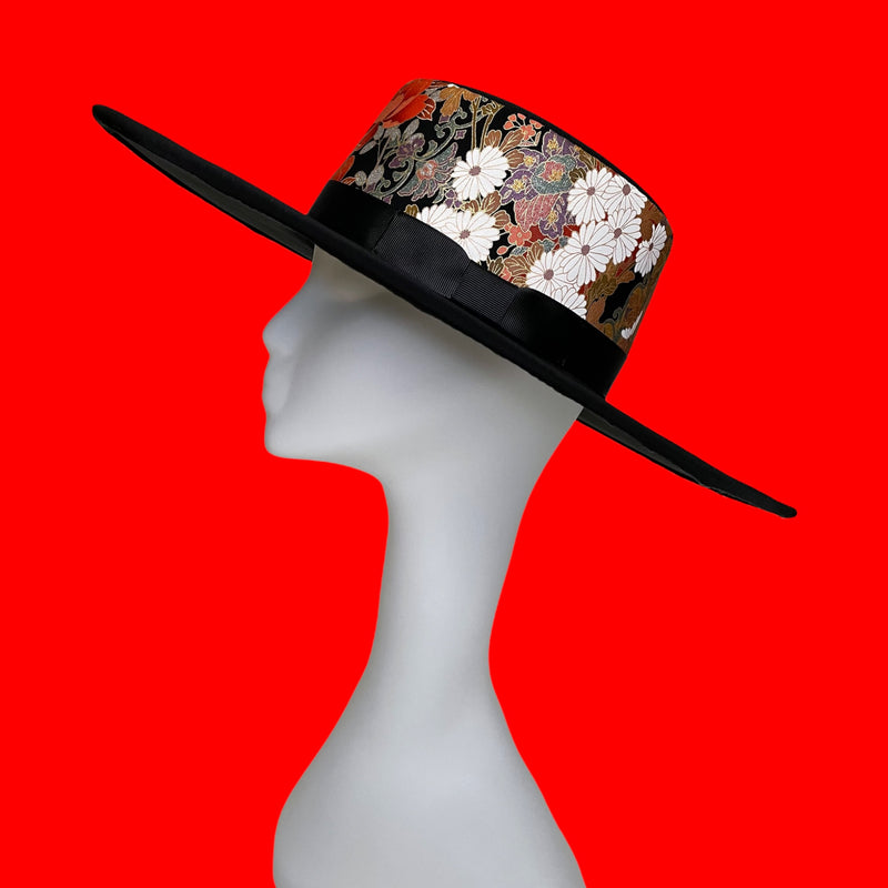 KIMONO HAT, Wide Brim, Flowers