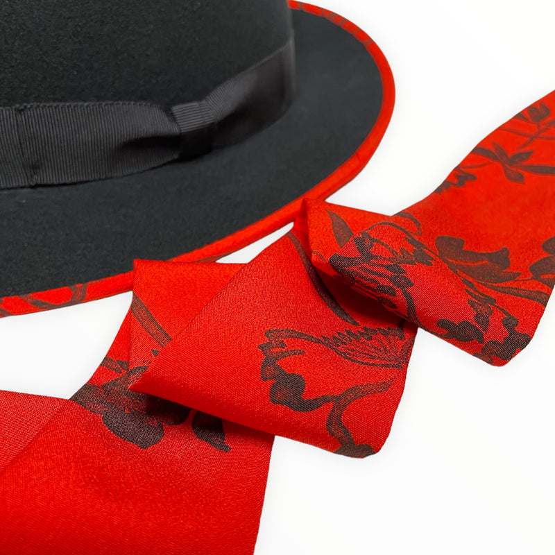 KIMONO HAT | 中折れハット 着物リメイク帽子 ウールブラック墨絵 | Keiko Tagai