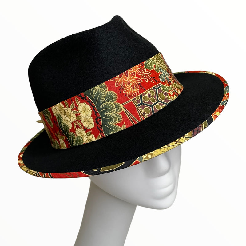 KIMONO HAT | 中折れハット 着物リメイク ウールブラック | ケイコタガイ