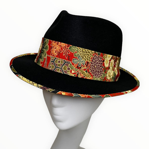 KIMONO HAT | 中折れハット 着物リメイク ウールブラック | Keiko Tagai