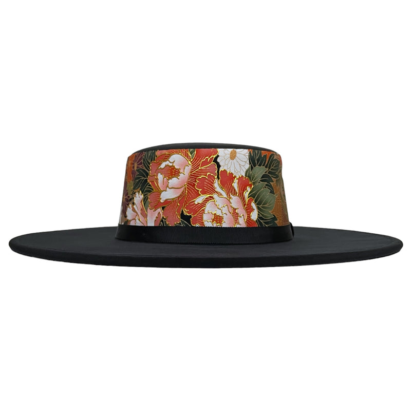 KIMONO HAT | Wide Brim, Elegant Peony | Keiko Tagai