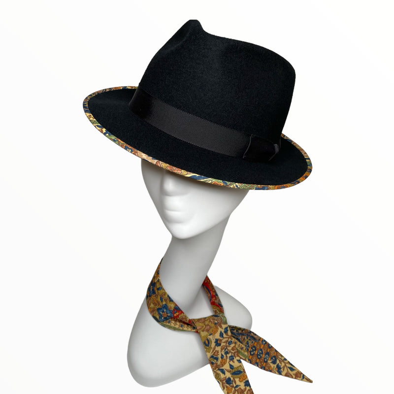 KIMONO HAT | 中折れハット 着物リメイク帽子 ウールブラック | Keiko Tagai