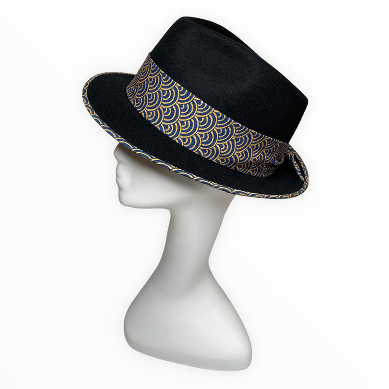 WabiSabi Hat | 中折れハット 着物リメイク帽子 ウールブラック | Keiko Tagai