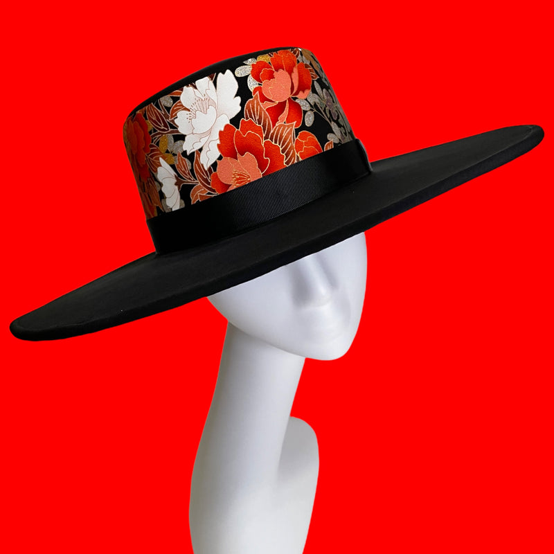 KIMONO HAT, Wide Brim, Flowers