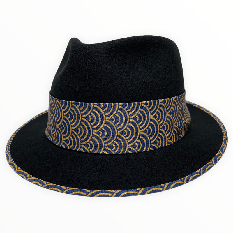 WabiSabi Hat | 中折れハット 着物リメイク帽子 ウールブラック | Keiko Tagai