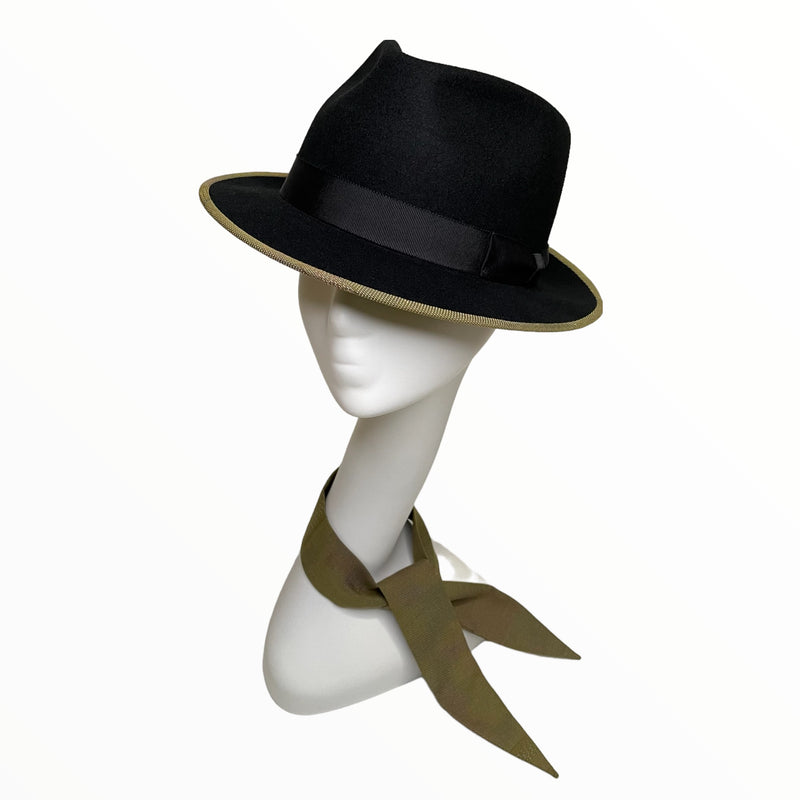 WabiSabi Hat | 中折れハット 着物リメイク帽子 ブラックウール | Keiko Tagai