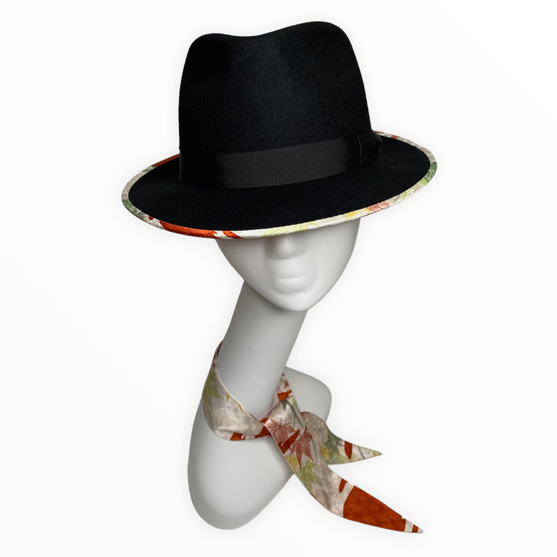 KIMONO HAT | 中折れハット ウールブラック 和柄帽子 | Keiko Tagai